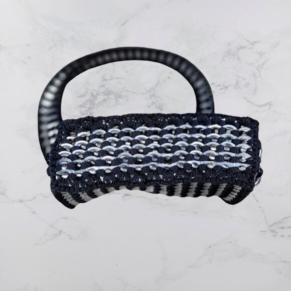 Vintage Goth Black Purse with Aluminum Can Pop Top Tabs and Crocheted Netting - Picture 5 of 5